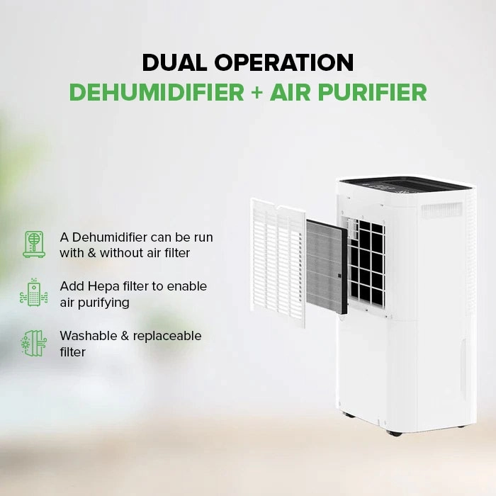 Deumidificator compact MyCond Roomer Hepa 25 într-un spațiu de locuit modern.