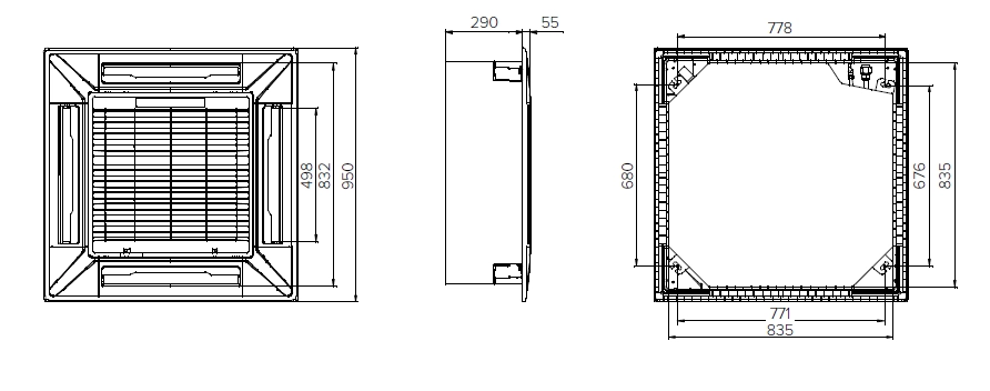MyCond MCFK-T2 Design elegant al ventilatorului cu casetă cu 4 căi în tavan.