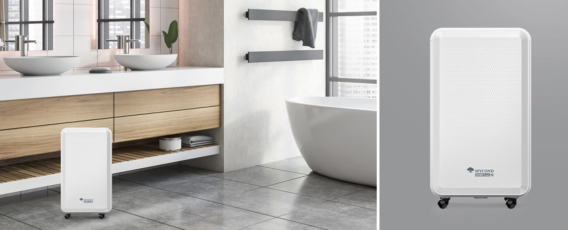 MyCond Roomer Smart 12 Un dezumidificator compact ideal pentru utilizarea în baie.
