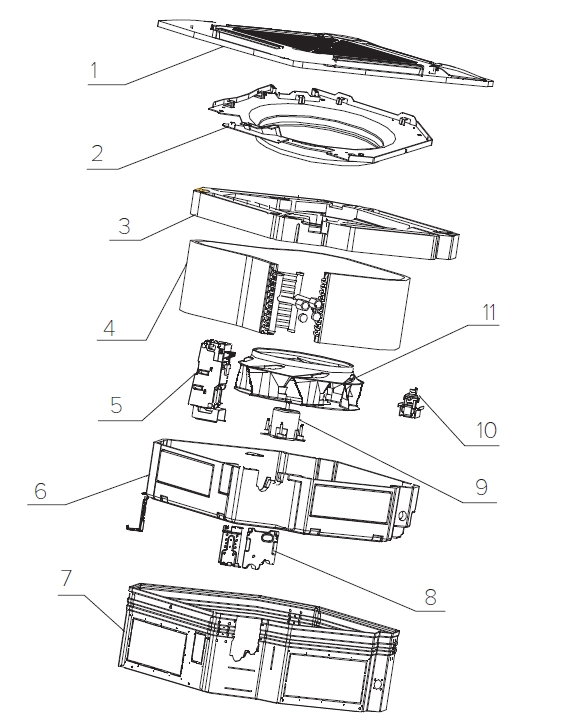 MyCond Desen schematic al ventiloconvectoarelor cu casetă cu 4 căi din seria MCFK-T2.