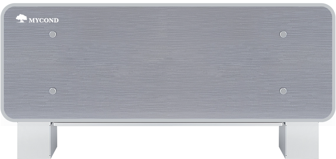 MyCond Silver Glass Low Ventilconvector elegant din sticlă argintie pentru aer condiționat eficient.