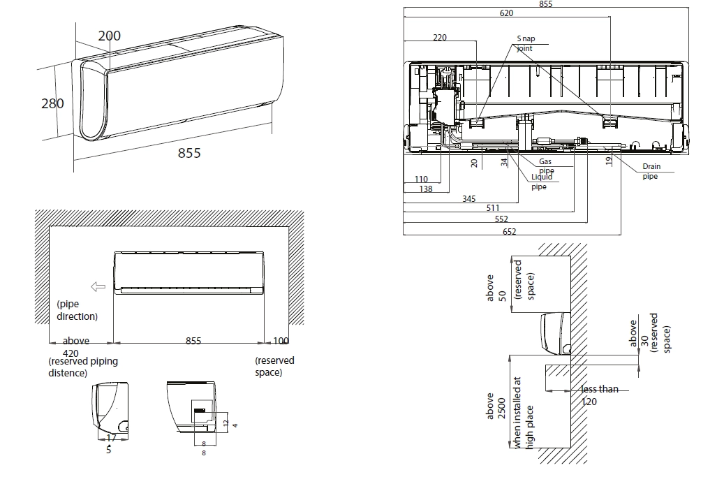 MyCond Montat pe perete cu EEV extern Dimensiuni totale