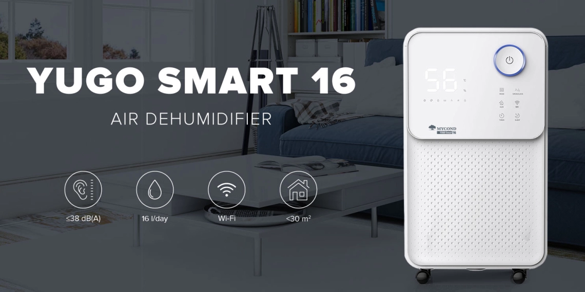 YUGO Smart 16 Dezumidificator compact cu funcționare silențioasă și eficiență ridicată.